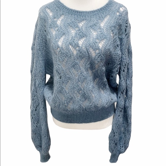 Iris & Ink Sweaters - Sale! Iris & Ink Blue Crochet Mohair Sweater